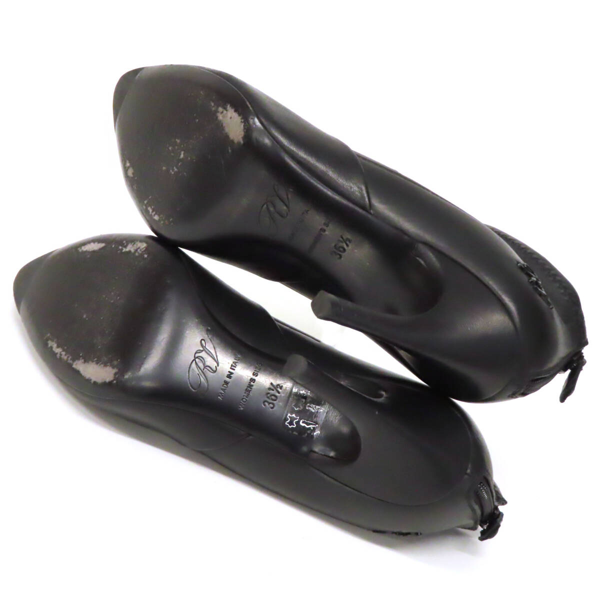 28037 Roger Vivier ロジェヴィヴィエ アンクルブーツ ブーティー ショートブーツ パンプス レザー バックジップ size36.5 黒 イタリア製_画像8