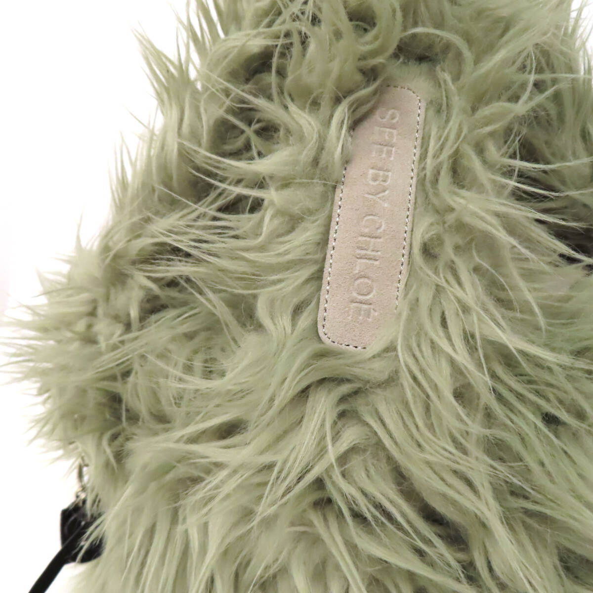 OD25070 See by Chloe シーバイクロエ ジョイライダー ハンドバッグ ミニボストンバッグ フェイクファー レザー 羊チャーム付 モスグリーン_画像3