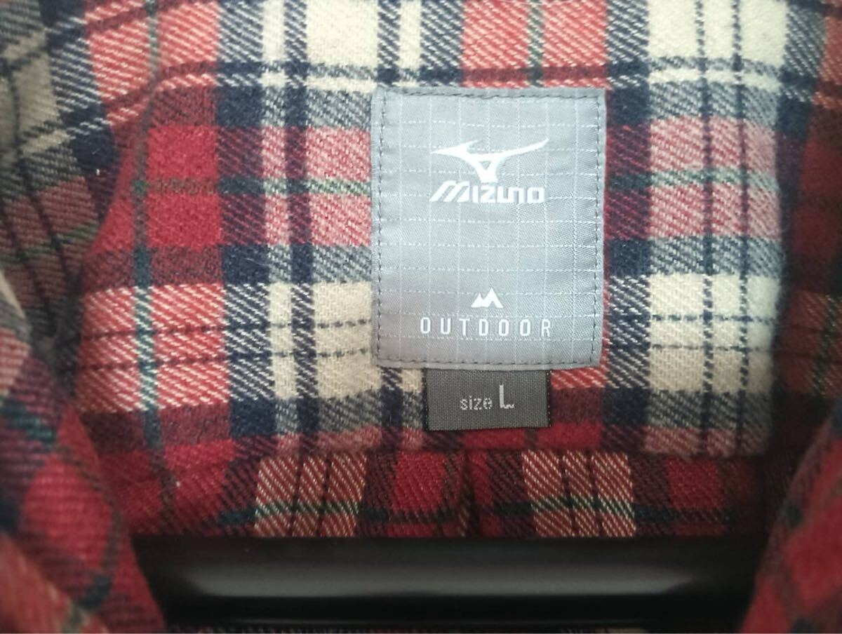 【良品】Mizuno ミズノ メンズ L チェックシャツ 長袖 フランネル調 チェック柄 アウトドア スポーツブランド_画像2