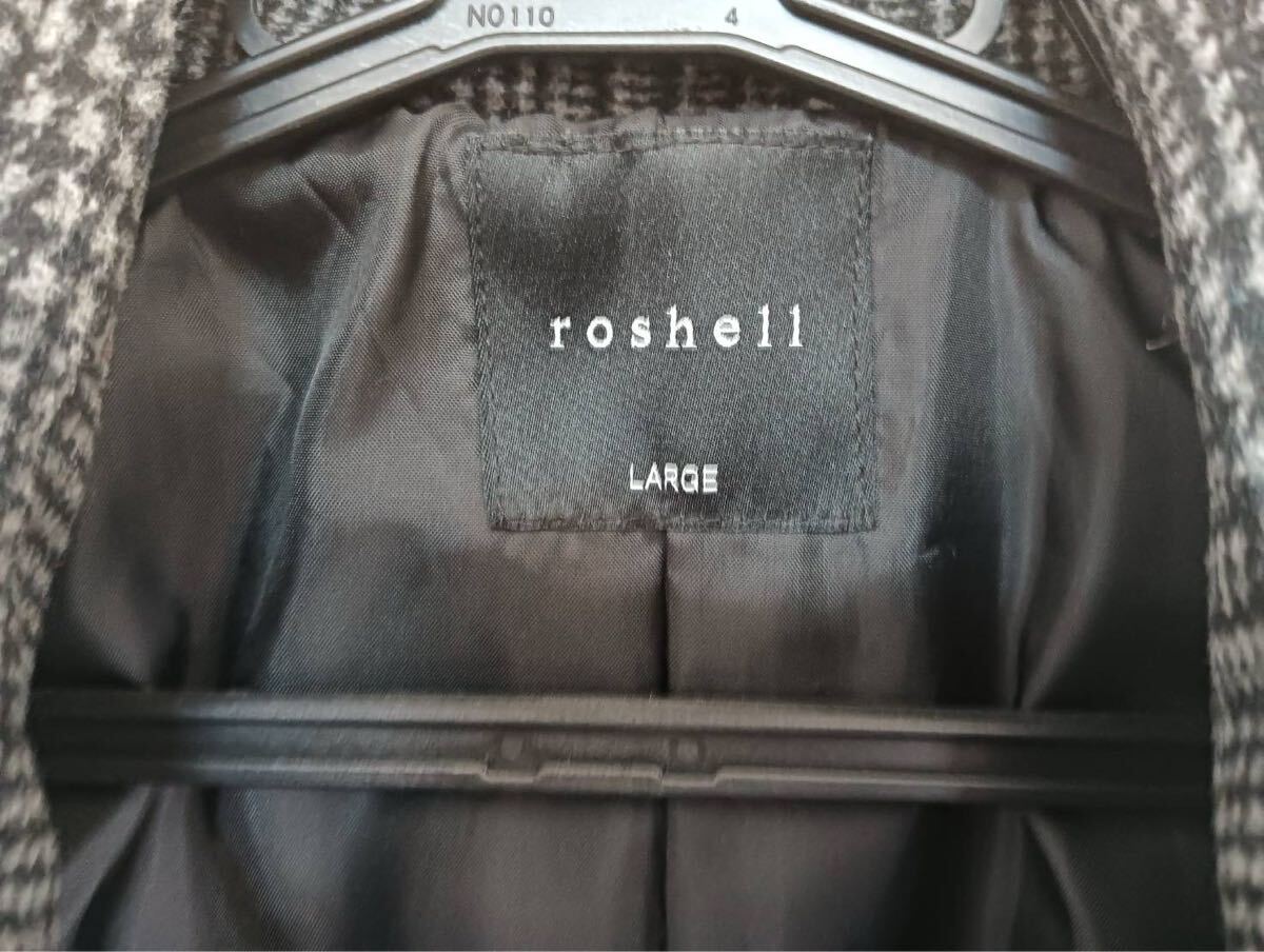 【美品】roshell ロシェル TRチェスターコート メンズ LARGE グレンチェック柄 ウール混 秋冬 アウター_画像2