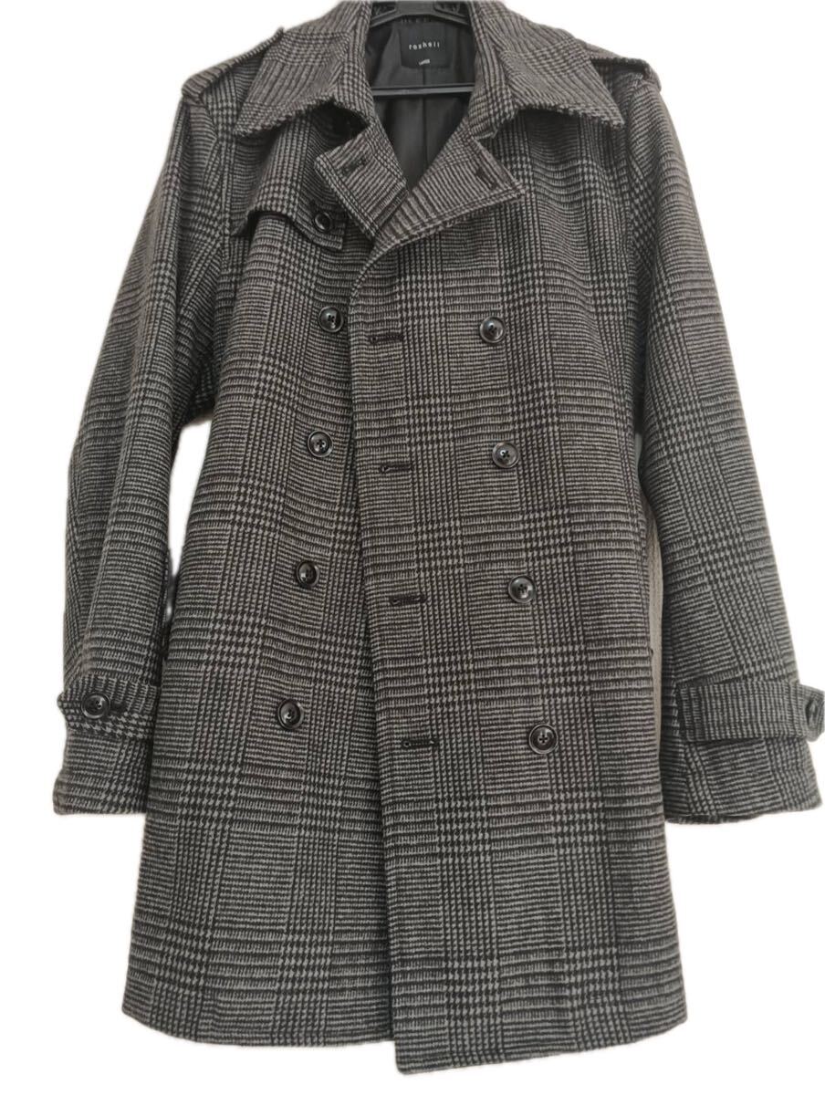 【美品】roshell ロシェル TRチェスターコート メンズ LARGE グレンチェック柄 ウール混 秋冬 アウター_画像5