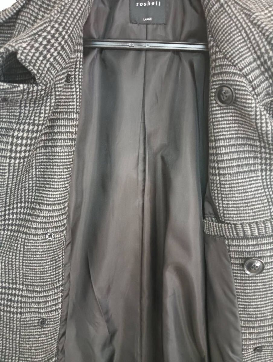【美品】roshell ロシェル TRチェスターコート メンズ LARGE グレンチェック柄 ウール混 秋冬 アウター_画像6