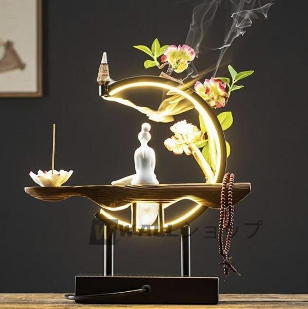 高級感満載★お香立て LED 花 座る 女神 木製 数珠 ライト 幻想 インテリア 置物 香り 匂い 玄関_画像4