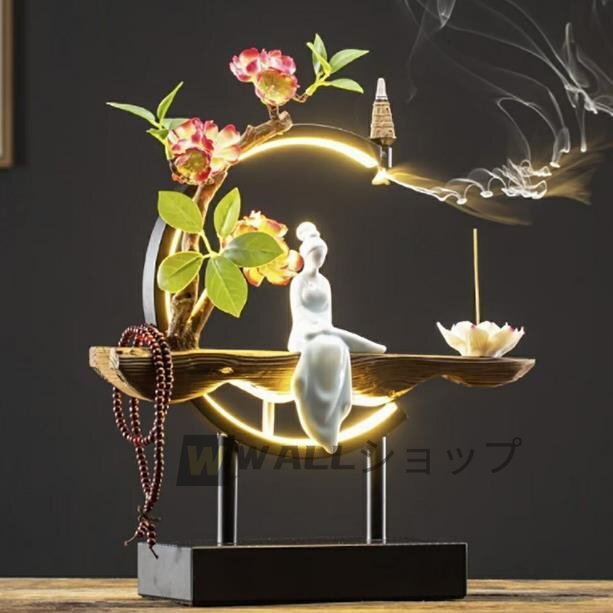 高級感満載★お香立て LED 花 座る 女神 木製 数珠 ライト 幻想 インテリア 置物 香り 匂い 玄関_画像2
