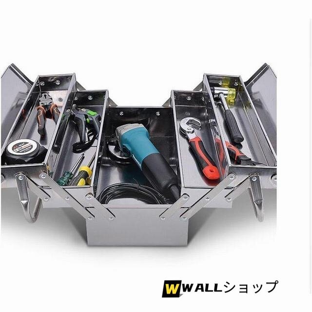 ステンレス鋼折りたたみ式 ツールボックス 3段 両開き 大型 工具ケース 収納 工具収納 ツールボックスケース 大容量 工具入れ 防錆 46cm_画像2