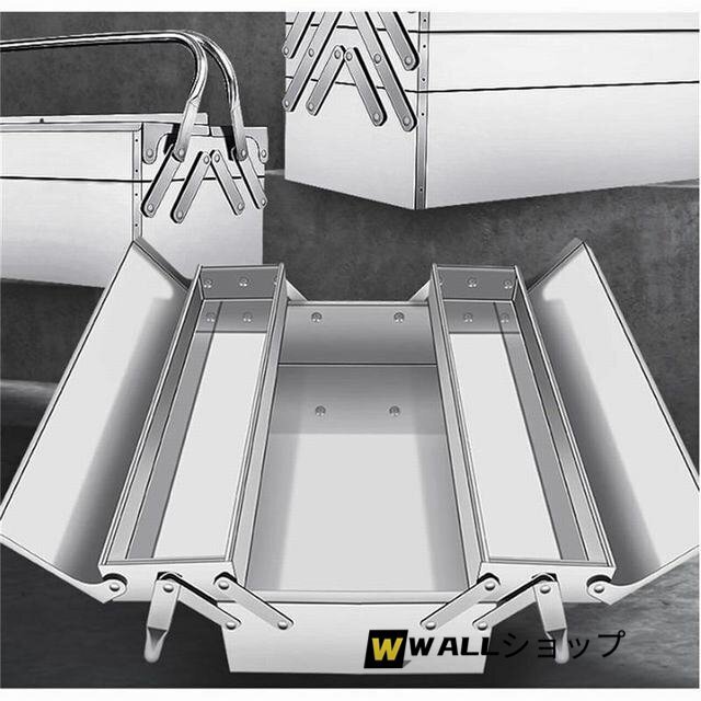 ステンレス鋼折りたたみ式 ツールボックス 3段 両開き 大型 工具ケース 収納 工具収納 ツールボックスケース 大容量 工具入れ 防錆 46cm_画像5