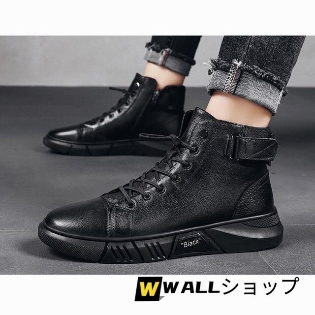 メンズブーツ ワークブーツ ショートブーツ PU革 ハイカット メンズスニーカー 屋外 バイクブーツ 通勤 通学 韓流26.5cm_画像2