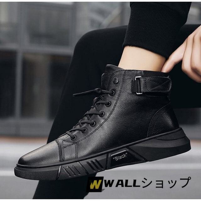 メンズブーツ ワークブーツ ショートブーツ PU革 ハイカット メンズスニーカー 屋外 バイクブーツ 通勤 通学 韓流26.5cm_画像3