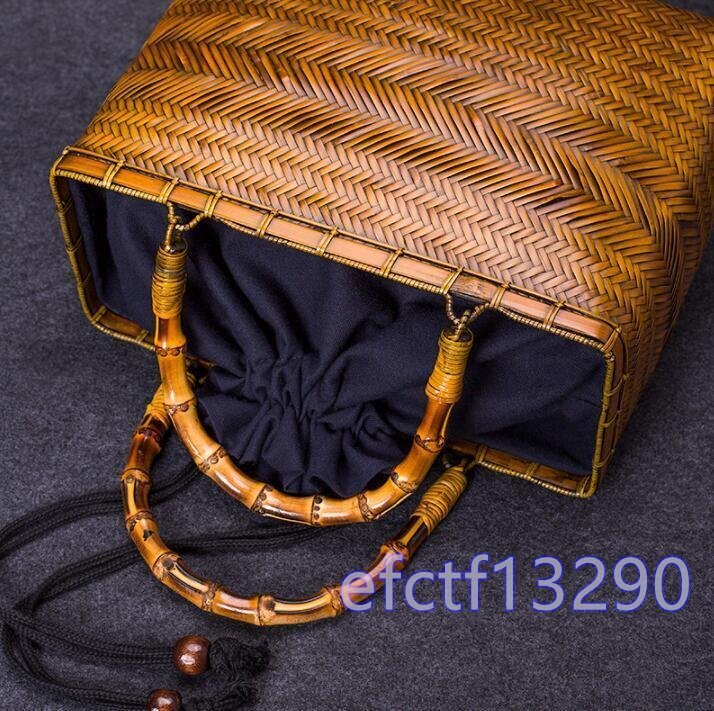 手作り 竹編みバッグ 竹細工 竹編 收納小物入れ籠 ハンドバッグ 竹製品_画像4