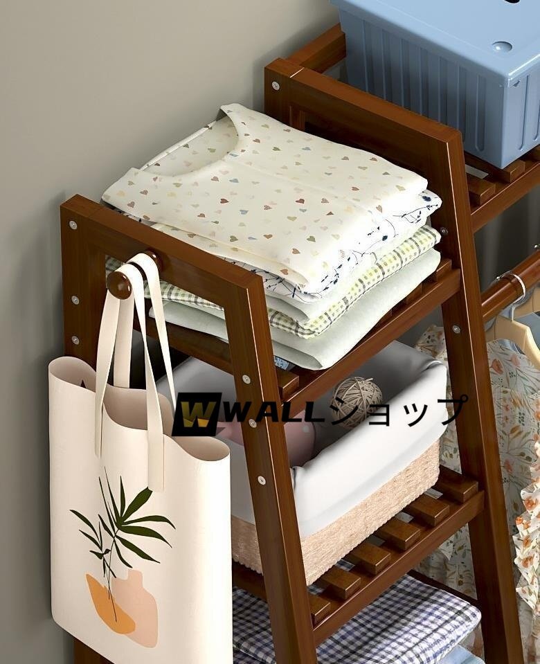 新品人気★セール　コートハンガー 実木製 洋服 収納ラック 棚付き_画像4