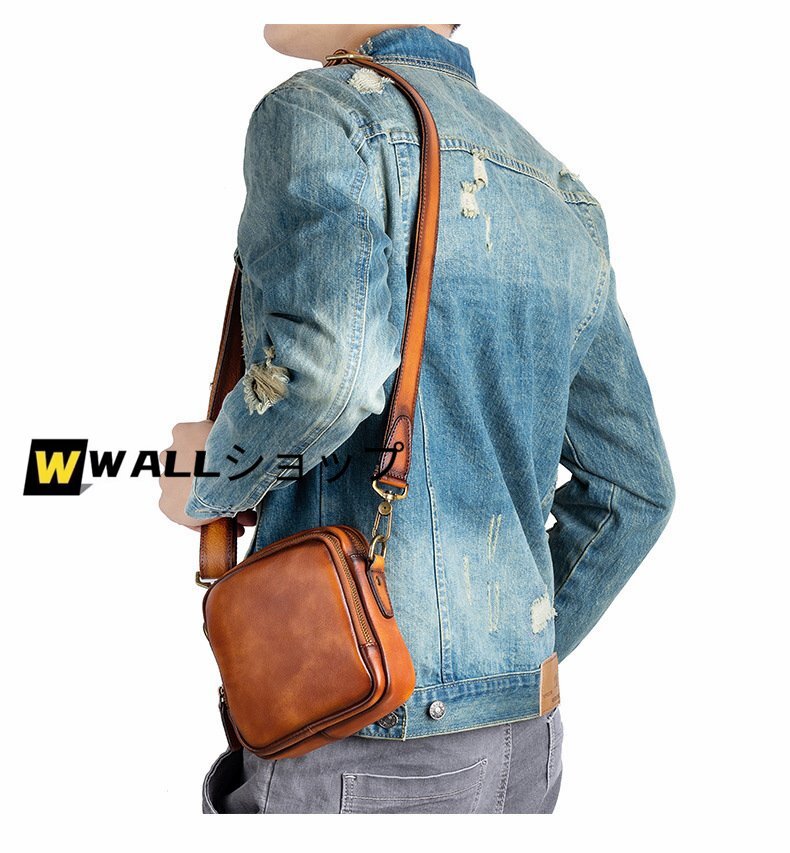 本革 ショルダーバッグ 斜め掛け鞄 メッセンジャーバッグ ヌメ革 本革 牛革 レザー_画像2