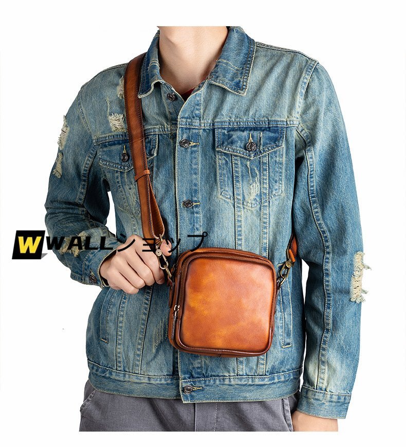 本革 ショルダーバッグ 斜め掛け鞄 メッセンジャーバッグ ヌメ革 本革 牛革 レザー_画像9