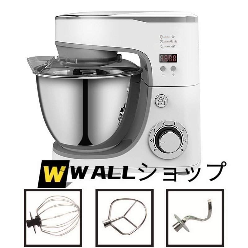 スタンドミキサー 5L大容量 3種類アタッチメント付き 低騒音 6段階スピード調節 タイミング機能家庭用 業務用 こねる ミキサー 電動 お菓子_画像1