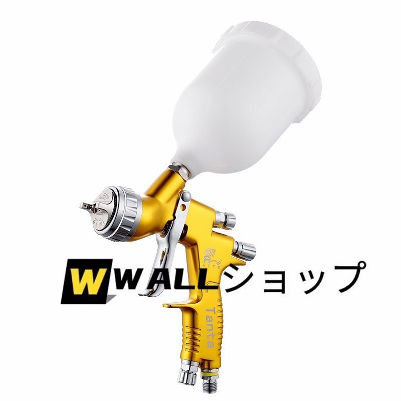 ガン スプレーガン 口径1.3mm 重力式 各種塗装作業に 塗料カップ付 工具 DIY用品 エアーツール エアーガン 自動車補修専用 ゴールド_画像1