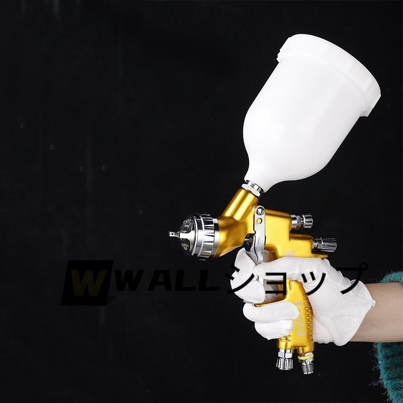 ガン スプレーガン 口径1.3mm 重力式 各種塗装作業に 塗料カップ付 工具 DIY用品 エアーツール エアーガン 自動車補修専用 ゴールド_画像3