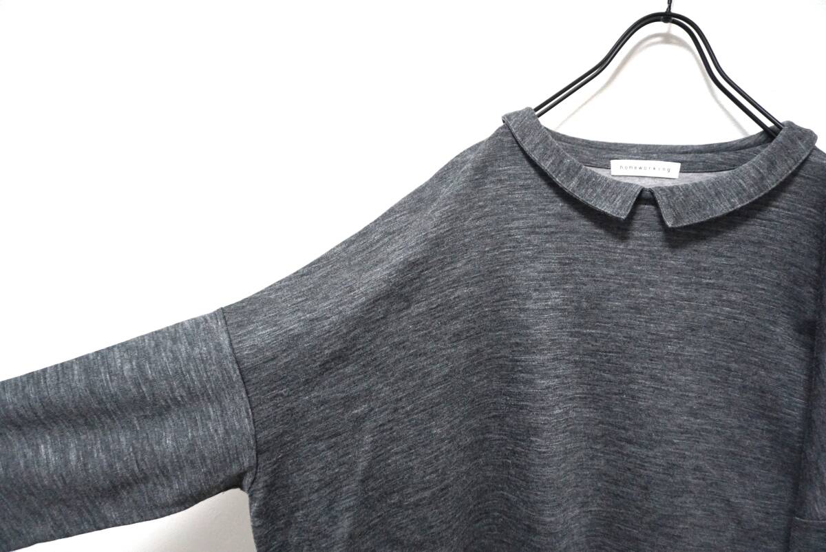 homeworking ショート丈襟付きワイドカットソー M-L 日本製_画像3