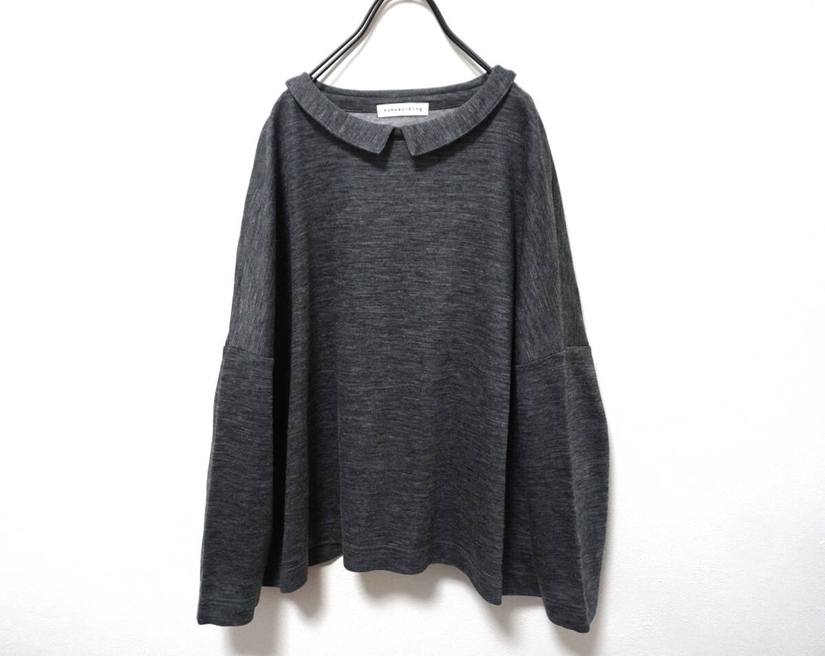 homeworking ショート丈襟付きワイドカットソー M-L 日本製_画像1