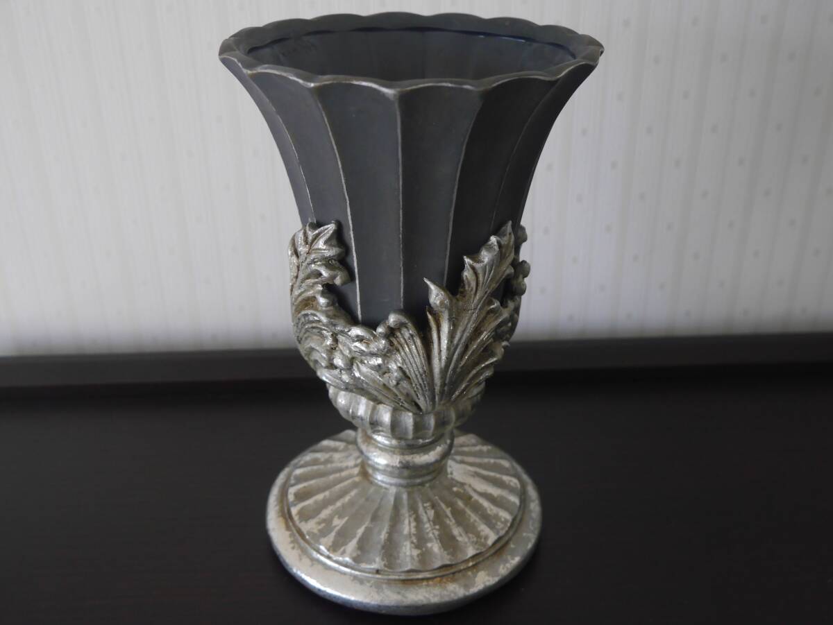◆中古◆Clay クレイ フラワーベース/花器/花瓶/花入れ/インテリア 14Φ22H グレー/シルバー色 アンティーク風/複数在庫個あり◆n01 #88_画像3