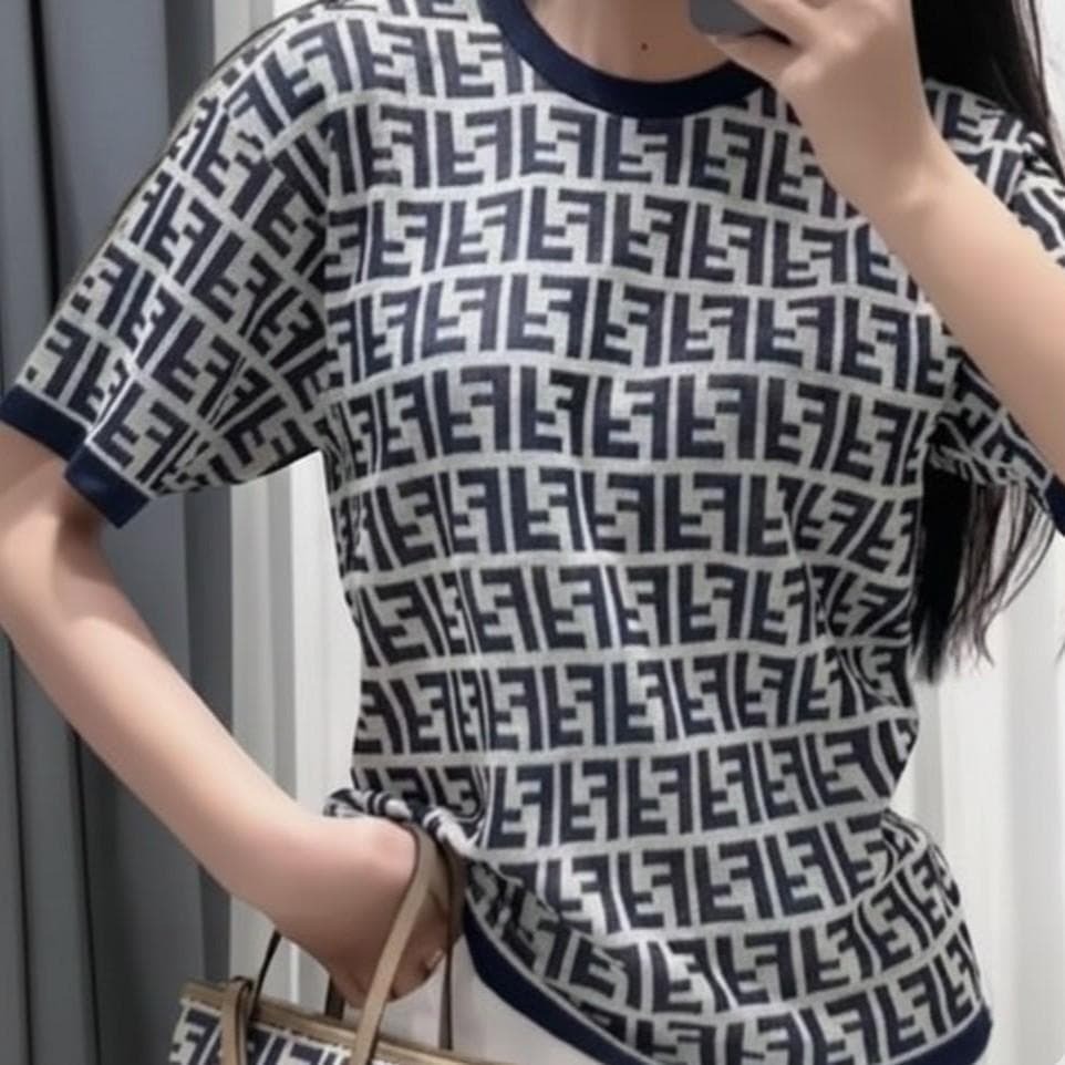 [ не использовался класс ]FENDI популярный модель FF Logo вязаный футболка 36 2024 Zucca рисунок 