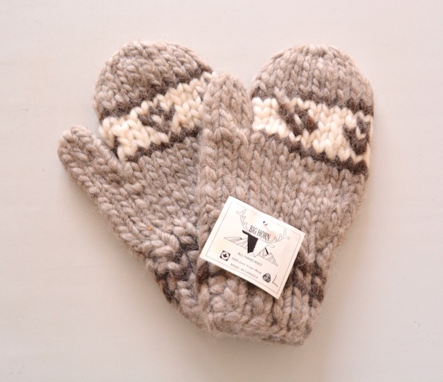 未使用/カナダ製【 BIG HORN 】カウチン ミトン グローブ 手袋 ヴァージンウール L_画像1