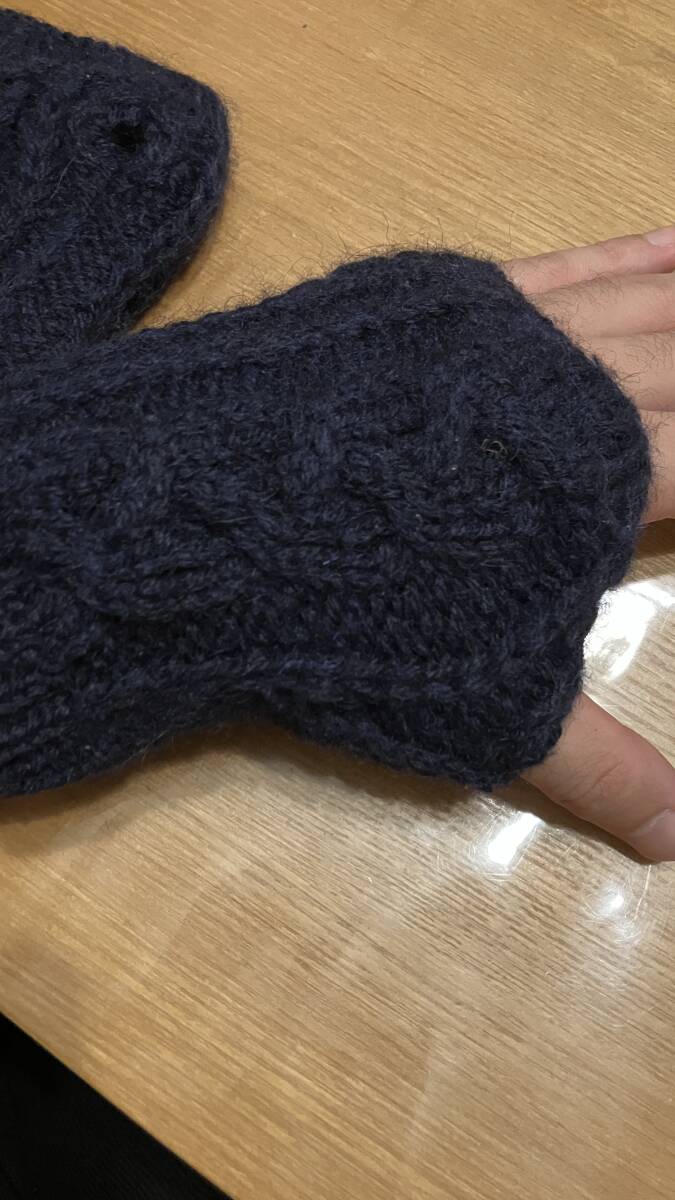 Stuart Austin｜ステュアートオースティン ニットハンドウォーマー ネイビー フリーサイズ ウール100% イギリス製 手袋_画像1