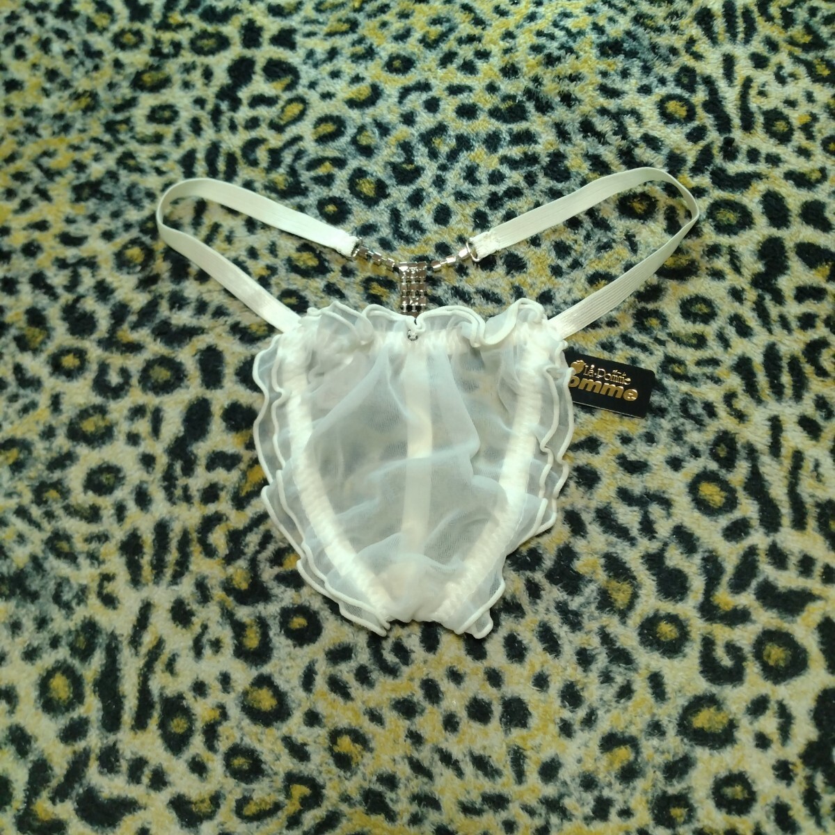 La Pomme Homme ラポーム オム メンズTバックショーツ ナイロンハーフ シースルー シルバーバックアクセ ホワイト Mサイズ_画像1