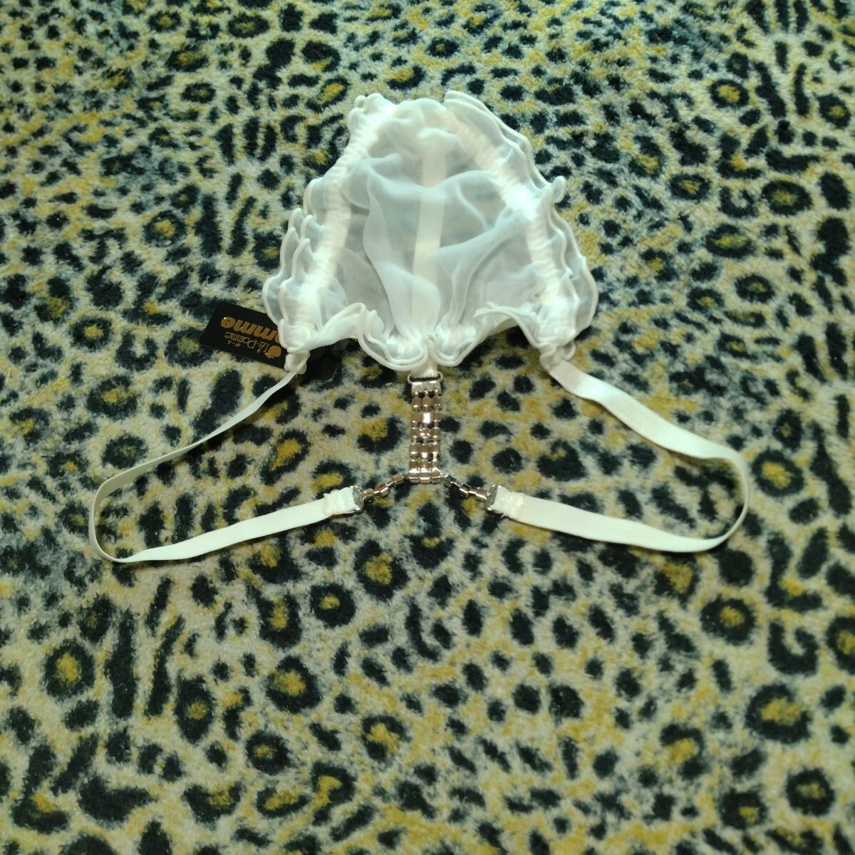 La Pomme Homme ラポーム オム メンズTバックショーツ ナイロンハーフ シースルー シルバーバックアクセ ホワイト Mサイズ_画像7