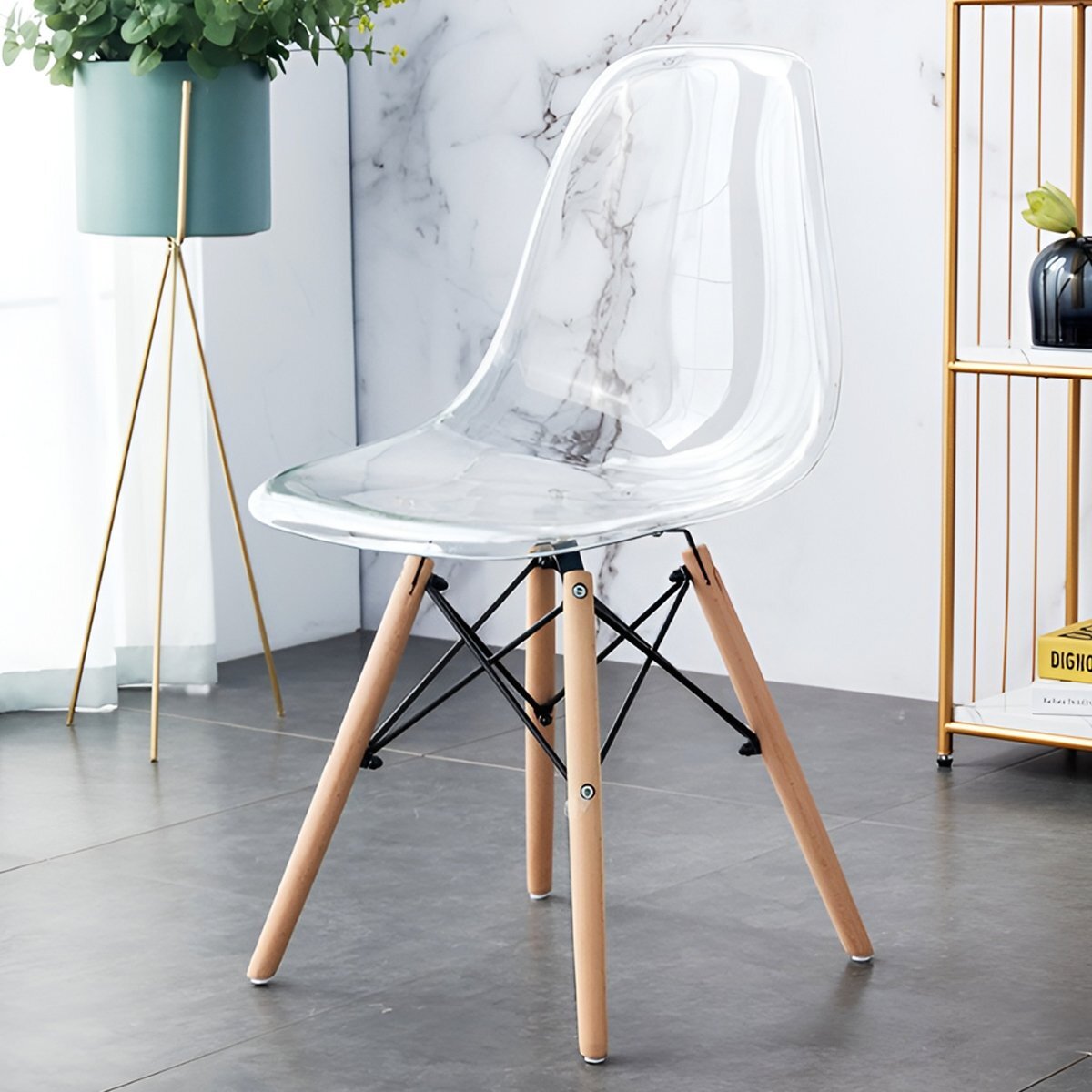  Eames стул прозрачный Корея интерьер Eames DSW scoop дизайнерский мебель Eames стул современный стул 1 ножек EM-61CL