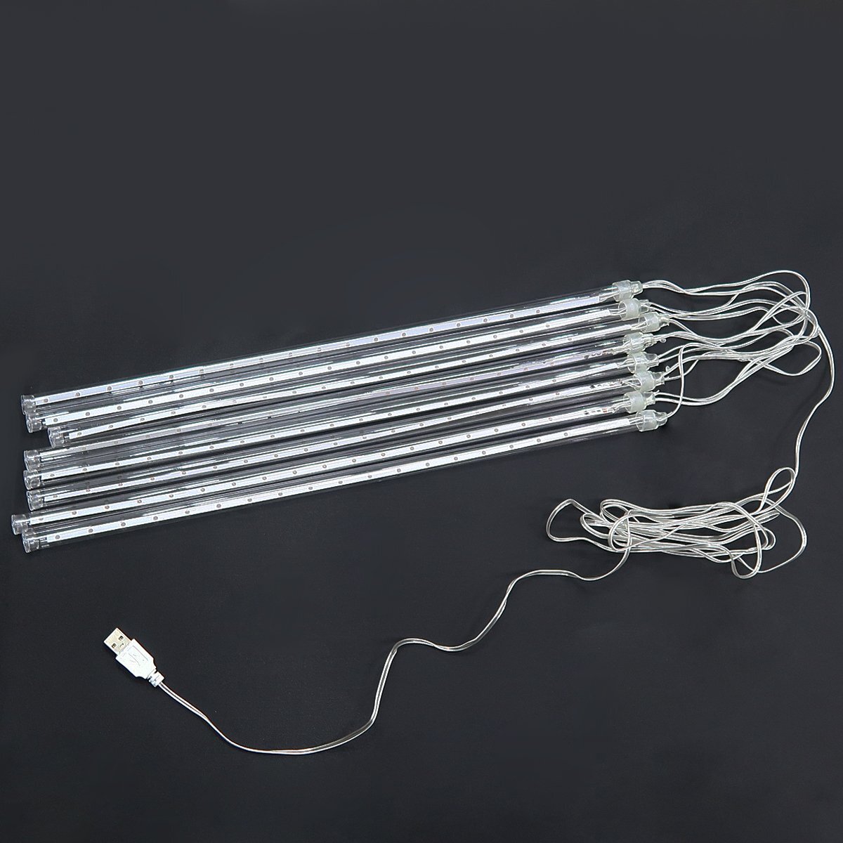 1円 流れるLEDイルミネーション スノーフォール つらら 50cm 8本セット USB ブルー お家時間 防水 ベランダ 屋内 屋外 冬【KR-11】_画像4