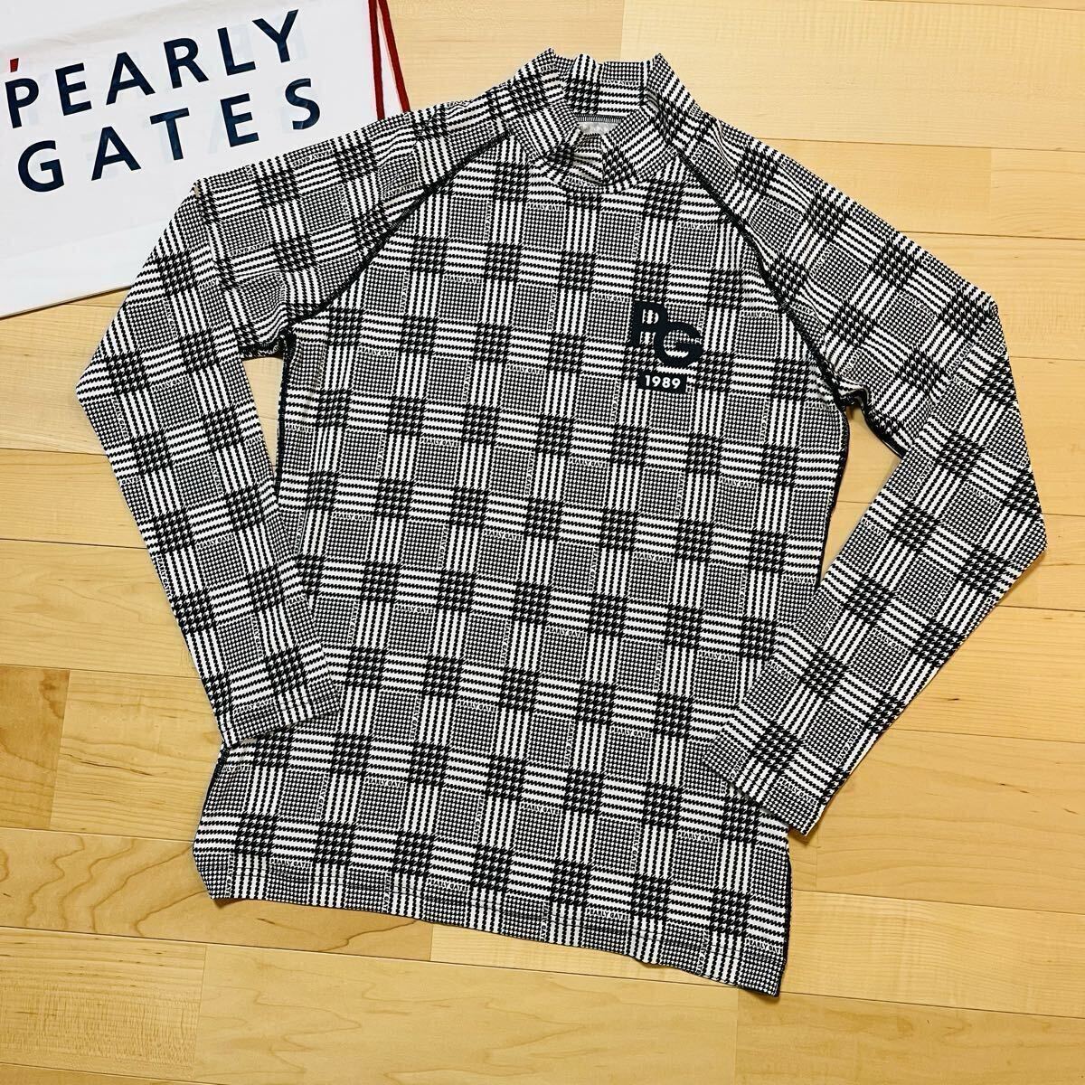 ★極美品 パーリーゲイツ 千鳥 グレンチェック柄 長袖ハイネックシャツ モックネックインナー メンズ ★送料無料 正規品_画像1