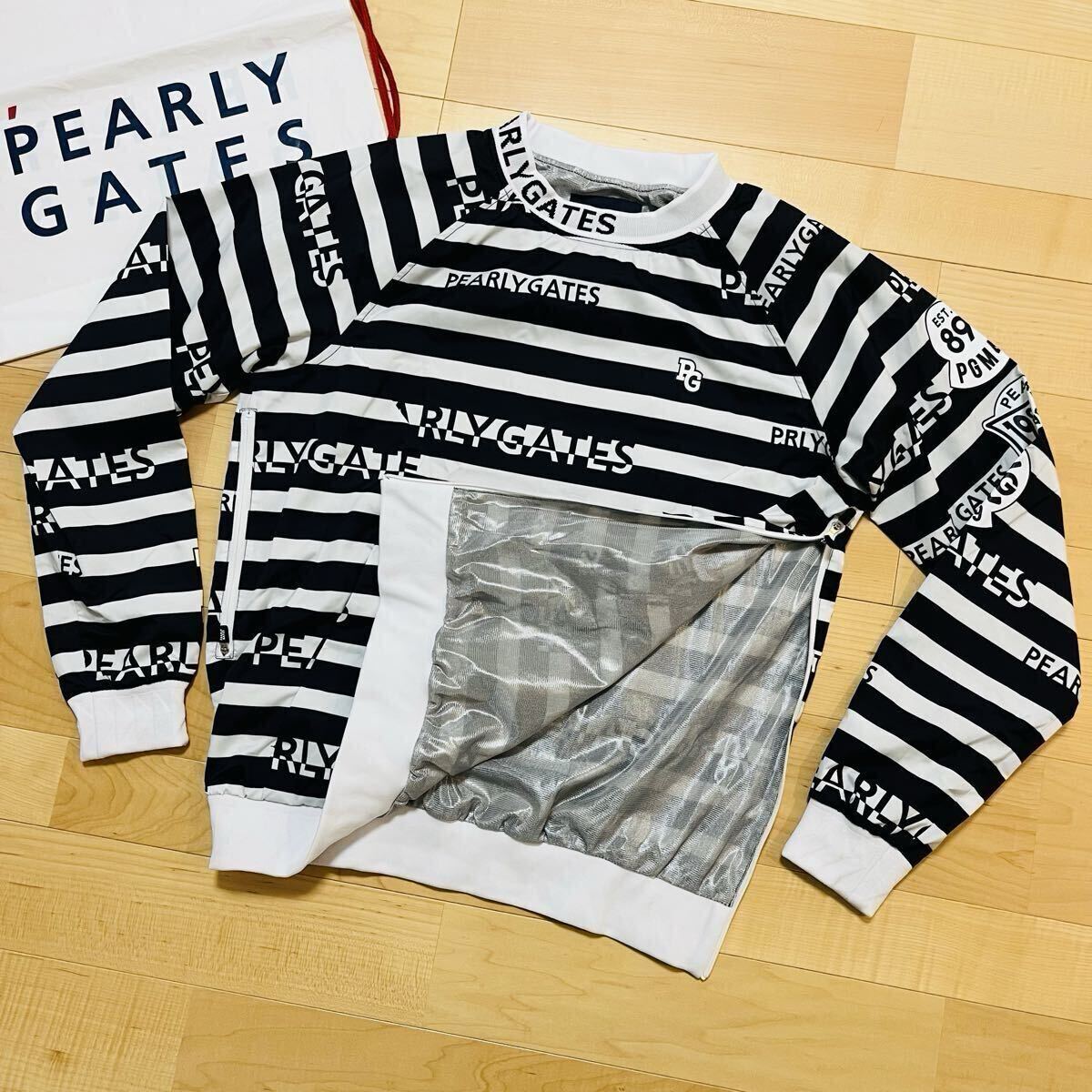 ★美品 パーリーゲイツ ボーダー柄 スニード 蓄熱ジャケットブルゾン メンズ ★送料無料 正規品 PEARY GATES_画像1