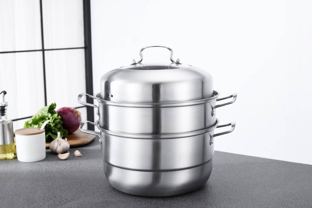  новый товар * пароварка три уровень 30cm большая вместимость нержавеющая сталь бамбуковая пароварка ..IH соответствует газ огонь соответствует .. кастрюля пар кухонная посуда кастрюля с двумя ручками крышка имеется нержавеющая сталь кастрюля кастрюля 