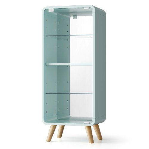 ガラスディスプレイキャビネット4段 高さ調節可能 フィギュア 収納 背面ミラー 強化ガラス棚 サイズ：幅36*奥行26*高さ89CM ライトグリーン_画像7