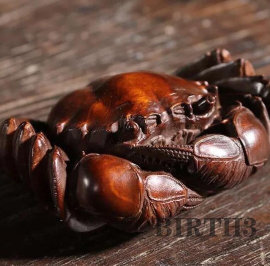 黄楊木彫刻[カニ]八方来財長8センチ幅6センチ高さ3.5センチ_画像2