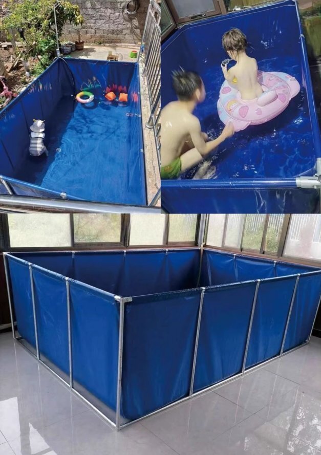 スタンド付き厚手の帆布プール養殖池、屋外用スイミングプール、防水シート製貯水槽、家庭用魚の飼育池_画像5