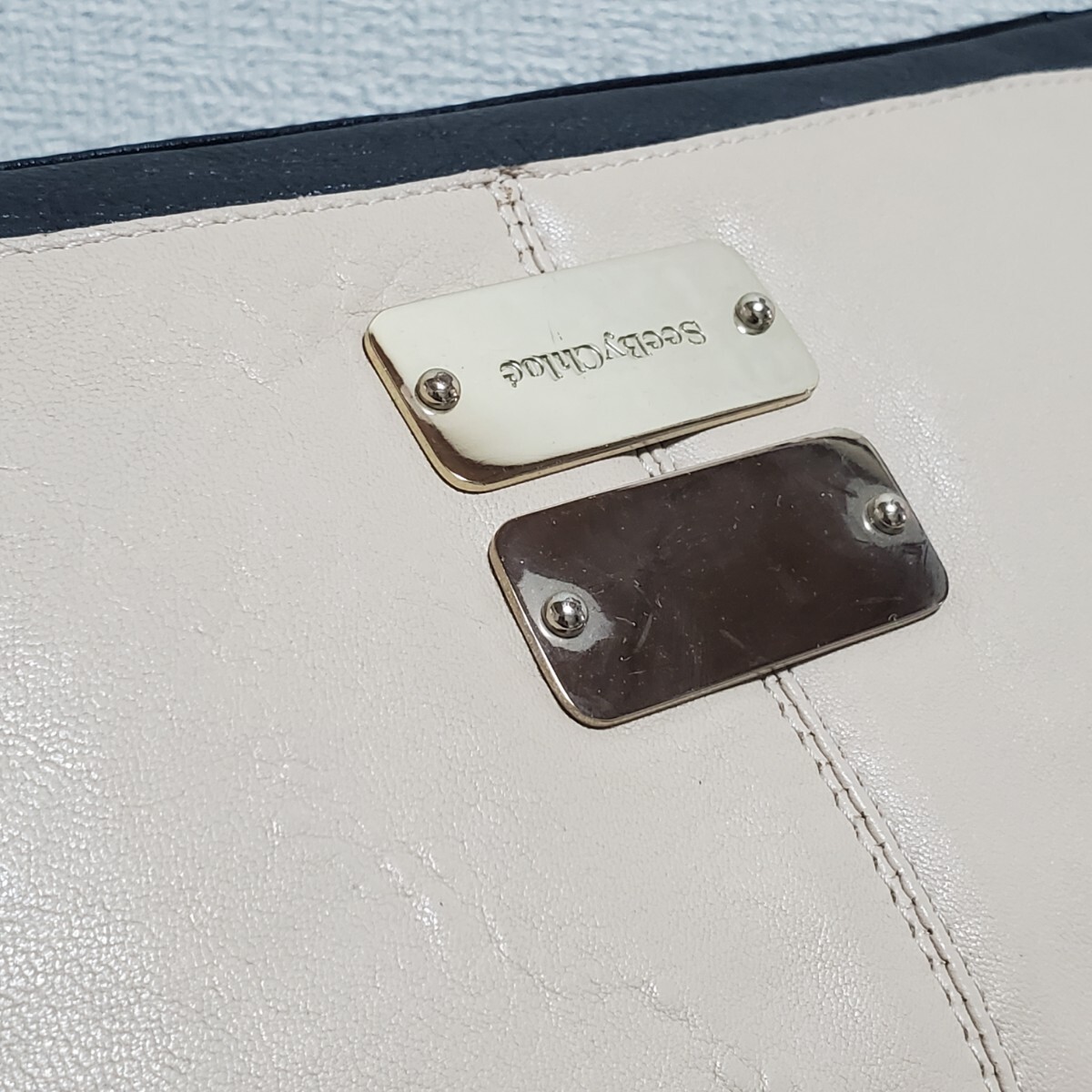 SEE BY CHLOE シーバイクロエ レザーバッグ ハンドバッグ トートバッグ 肩掛け バイカラー 配色カラー ベージュ ブラック ネイビー 激カワ_画像7