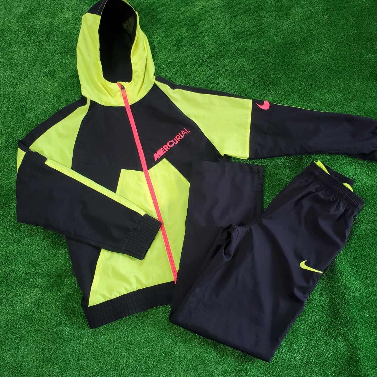 NIKE ナイキ MERCURIAL マーキュリアル セットアップ 上下セット L ブラック 蛍光イエロー ジャージ パンツ DRI-FIT 美品_画像1