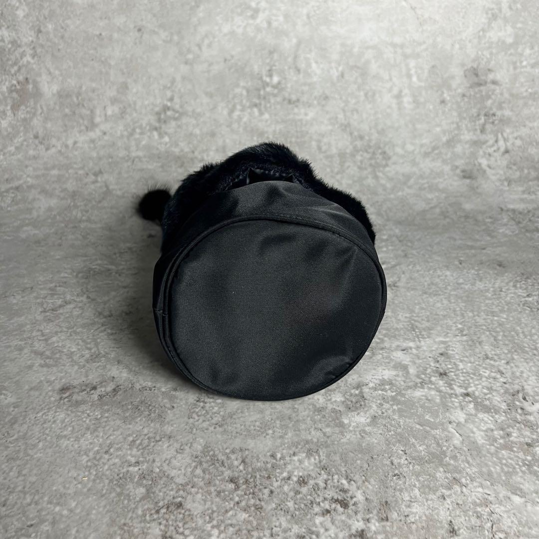 セリーヌ ポーチ 巾着 ファー ナイロン ブラック ゴールド金具 小物入れ_画像5