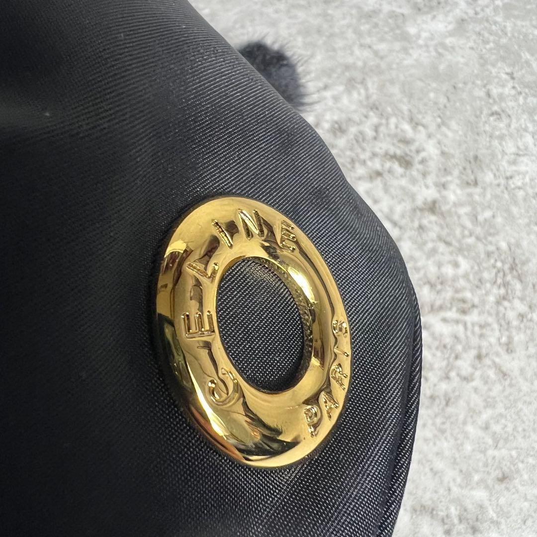 セリーヌ ポーチ 巾着 ファー ナイロン ブラック ゴールド金具 小物入れ_画像6