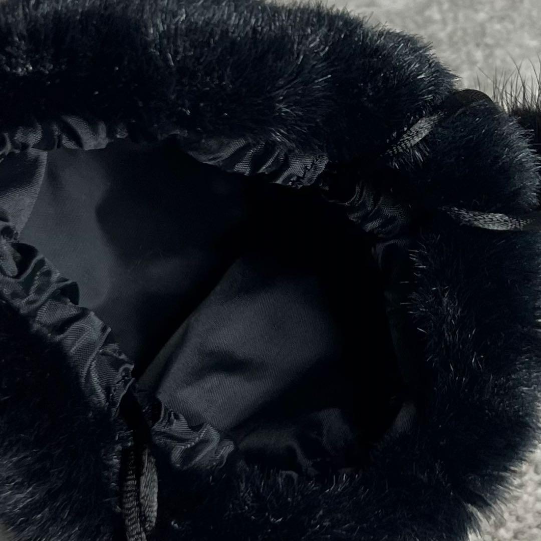 セリーヌ ポーチ 巾着 ファー ナイロン ブラック ゴールド金具 小物入れ_画像7