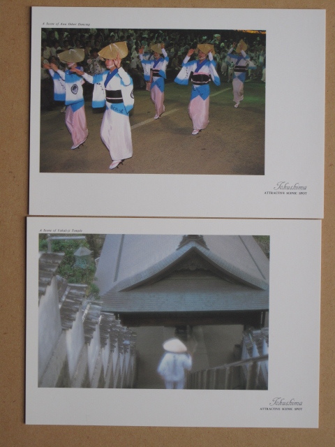 平成時代 名所 絵葉書 『 植田典男 写真集 徳島 』計１２点 ケース入 カラー版 阿波踊り 剣山 土柱 大谷焼 眉山の落日 大鳴門橋 霊山寺_画像3