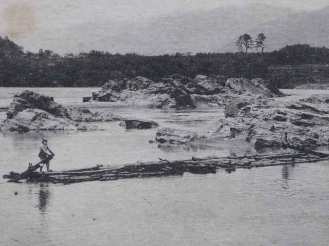 明治末期~大正中期 河川 筏流し 絵葉書 『 吉野川 三野田の渕 実景 』計2点 未使用 美濃田 徳島県 三好郡 原田商店 徳島市 井関書店発行 _画像4