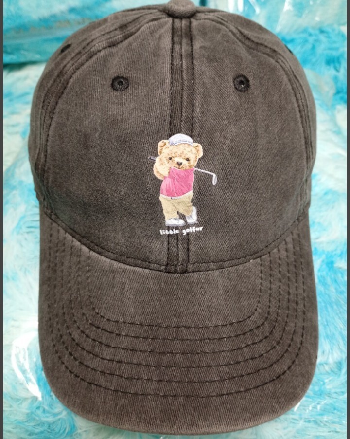 ☆新品「リトルゴルファー　クマちゃん/ベア　コットン　黒』帽子/ゴルフキャップ_画像1