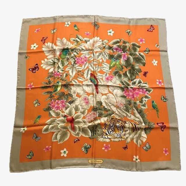 .108[ прекрасный товар ]Salvatore Ferragamo шелк шарф orange серия птица . цветок с коробкой Salvatore Ferragamo палантин большой размер шарф 