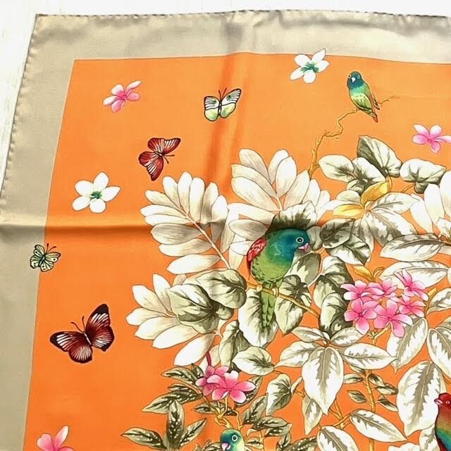 .108[ прекрасный товар ]Salvatore Ferragamo шелк шарф orange серия птица . цветок с коробкой Salvatore Ferragamo палантин большой размер шарф 
