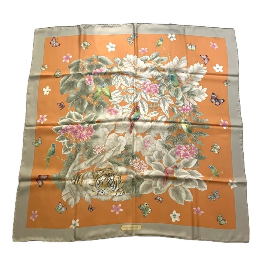 .108[ прекрасный товар ]Salvatore Ferragamo шелк шарф orange серия птица . цветок с коробкой Salvatore Ferragamo палантин большой размер шарф 