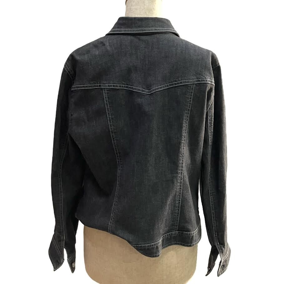 仙12 Leilian デニムジャケット ストーン チェーン付き サイズ13+ グレー系 ブラック系 レリアン レディース アウター Gジャン_画像2