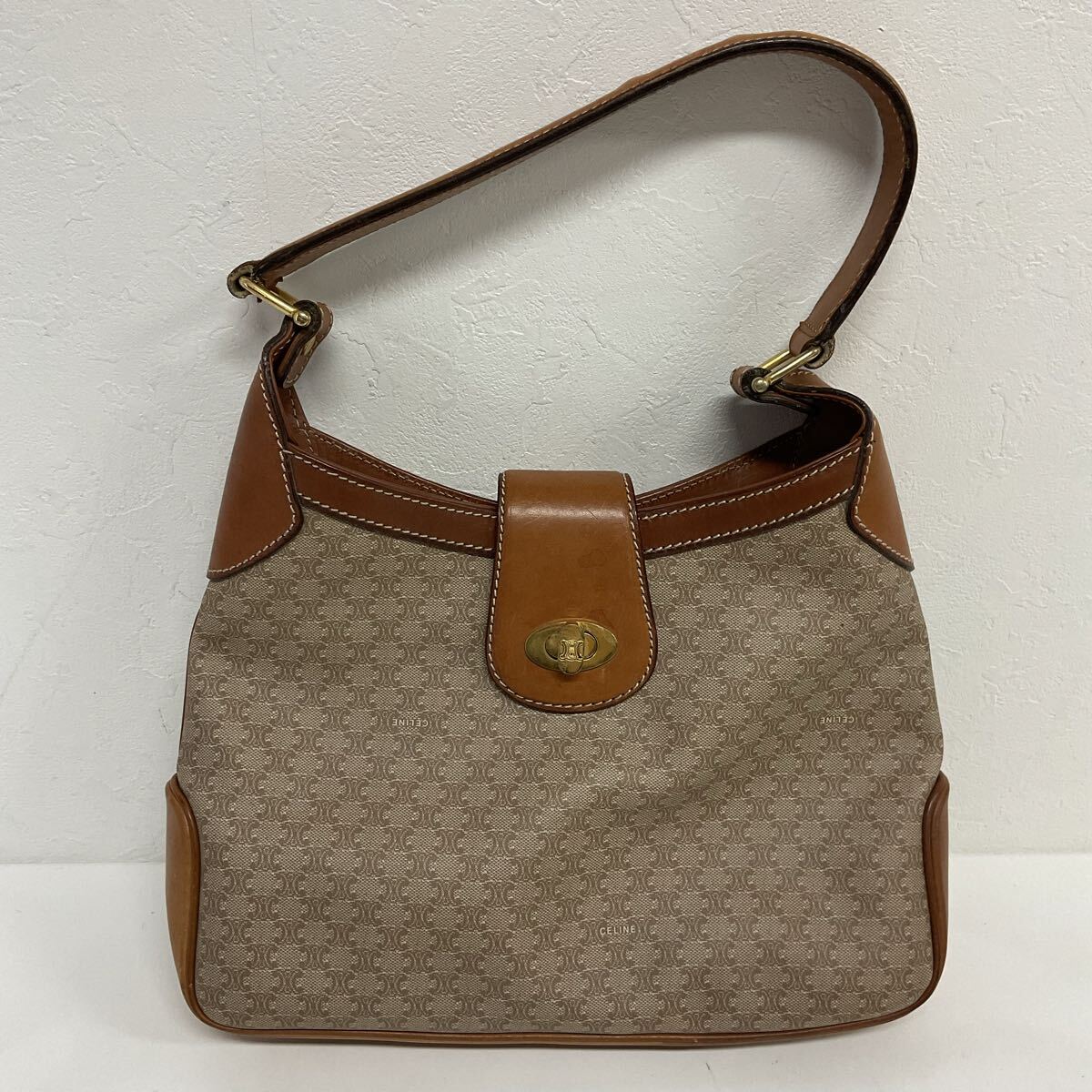 営NI356ー80◆ CELINE セリーヌ M06 マカダム ブラウン レザー 肩掛け ショルダーバッグ_画像1