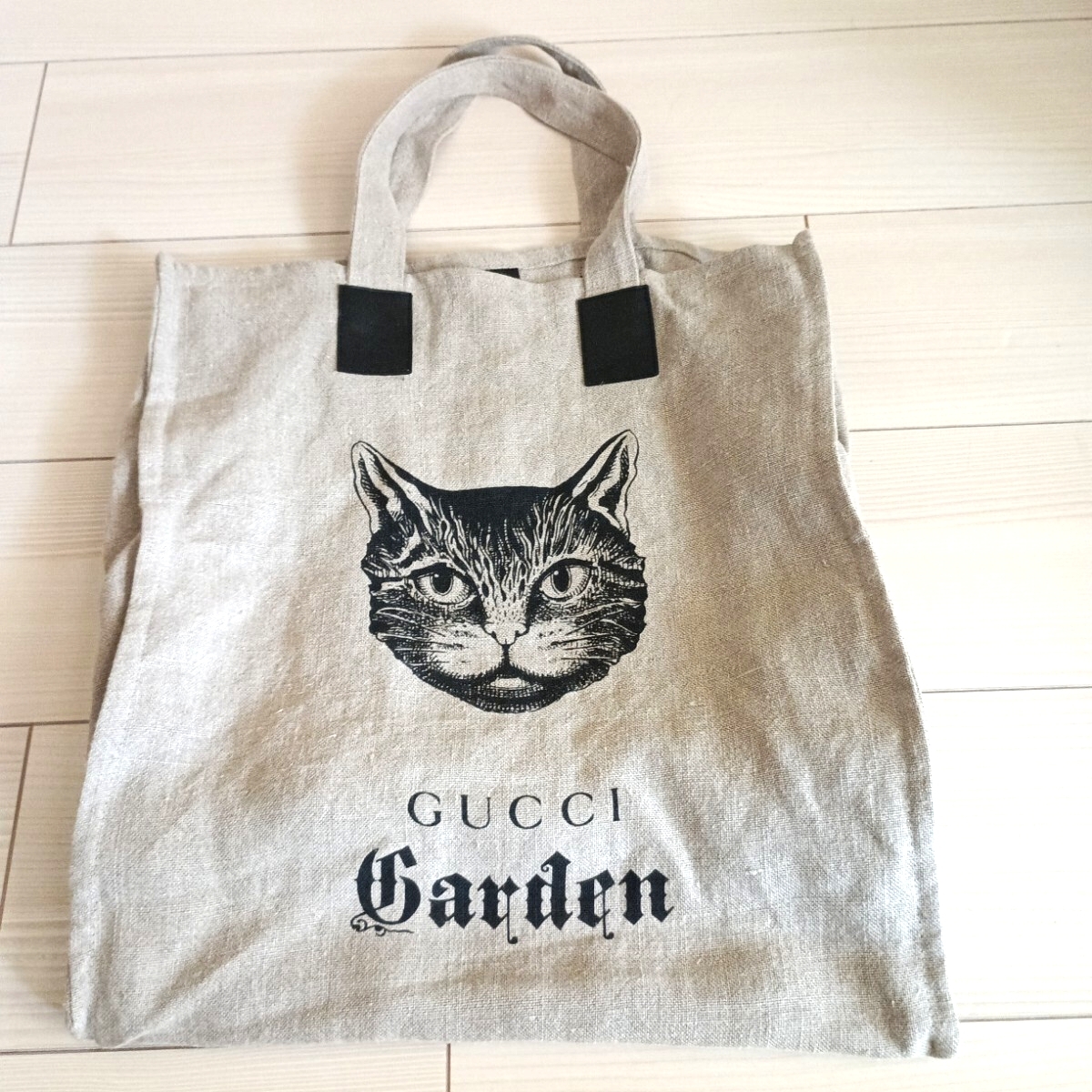 GUCCI グッチ ガーデン キャット リネン トート バッグ _画像1