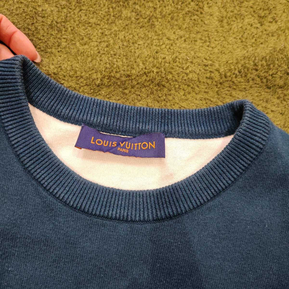 ルイヴィトン モノグラム LOUIS VUITTON ニット セーター　ブルーグリーン　メンズLサイズ_画像5
